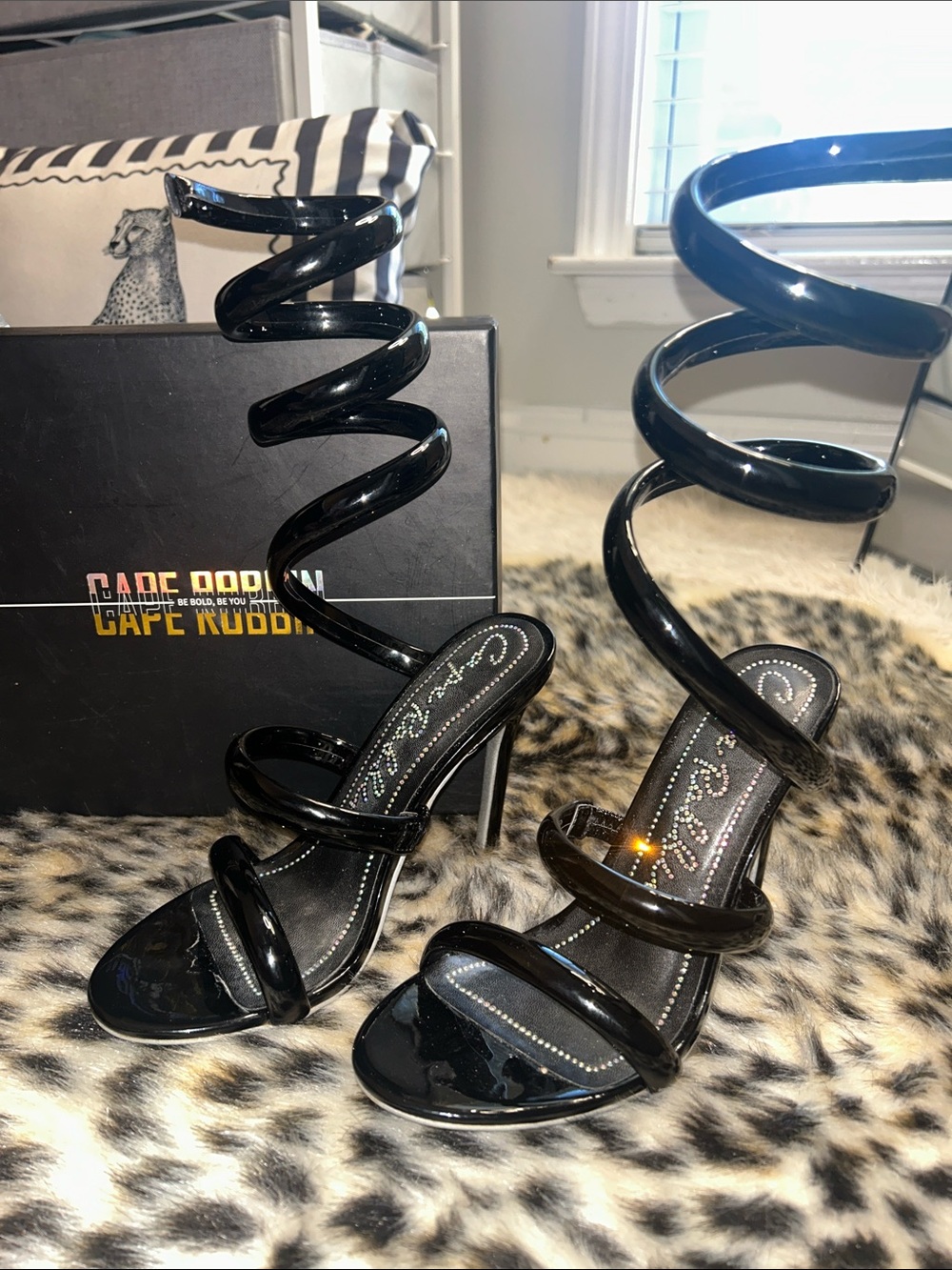 Cape Robbin Black Spiral Ankle-Strap High Heel Sandals